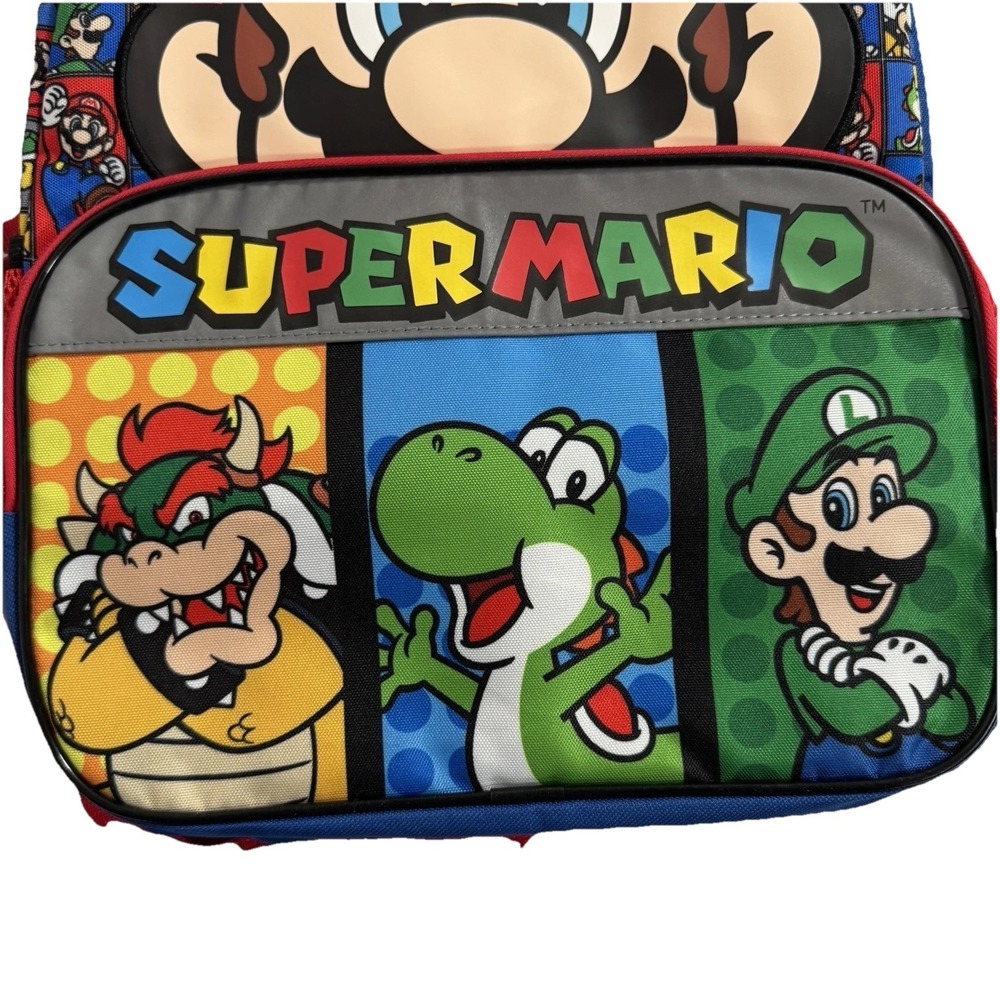Super Mario Bros Backpack NWT Kid School 16" Bowser Yoshi Toad Star Charm Galaxy - Picture 5 of 6